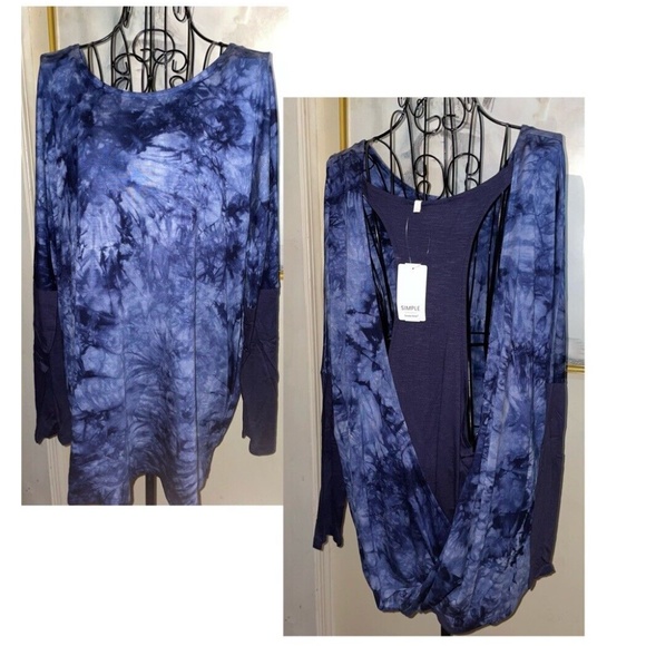 SIMPLE BY SUZANNE BETRO BLUE TIE DYE "TWOFER" DRAPED OPEN BACK TOP~1X - Picture 1 of 5